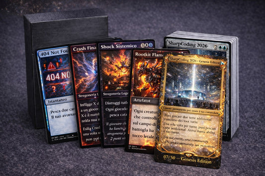 3 Carte Rare + 1 Foil oltre a Mazzo Base SharpCoding 2026 con Scatola porta Carte