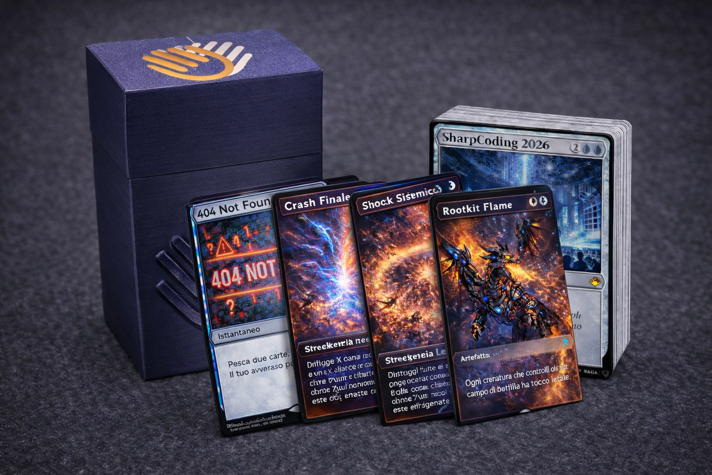 4 Carte Rare oltre a Mazzo Base SharpCoding 2026 con Scatola porta Carte