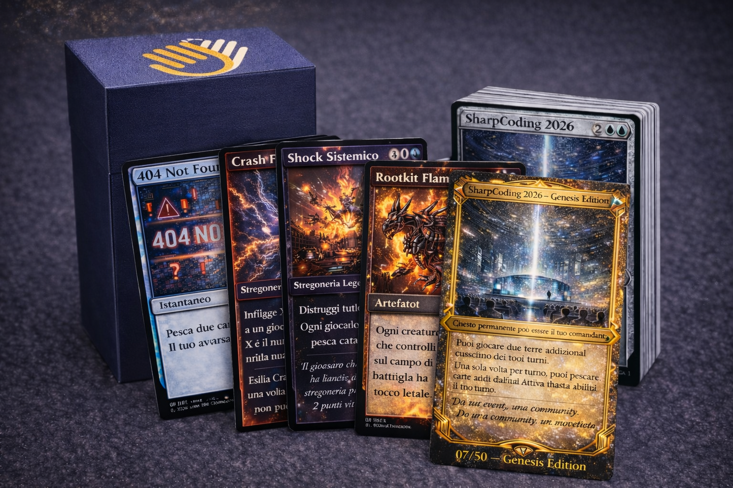 4 Carte Rare + 1 Foil oltre a Mazzo Base SharpCoding 2026 con Scatola porta Carte